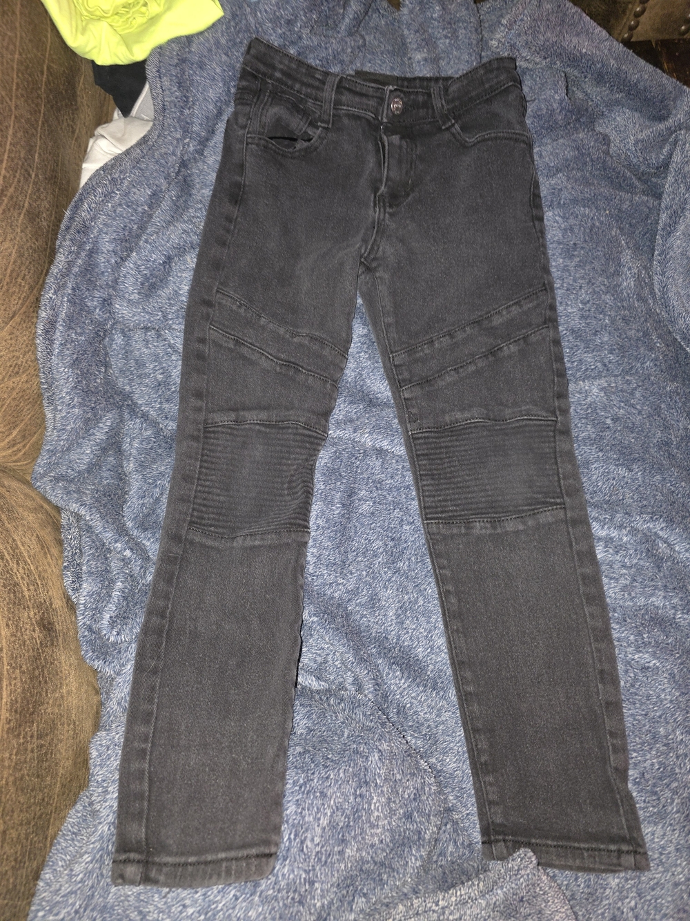 Kids Black Ribbed Knee Moto Jeans